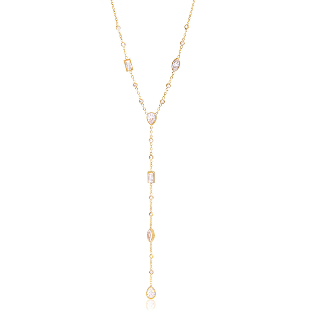 Geometric Zircon Pendant Y Shape Chain Necklace