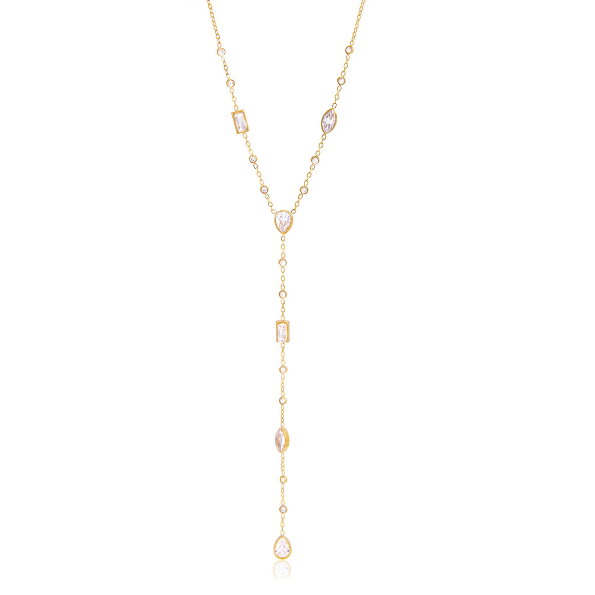 Geometric Zircon Pendant Y Shape Chain Necklace