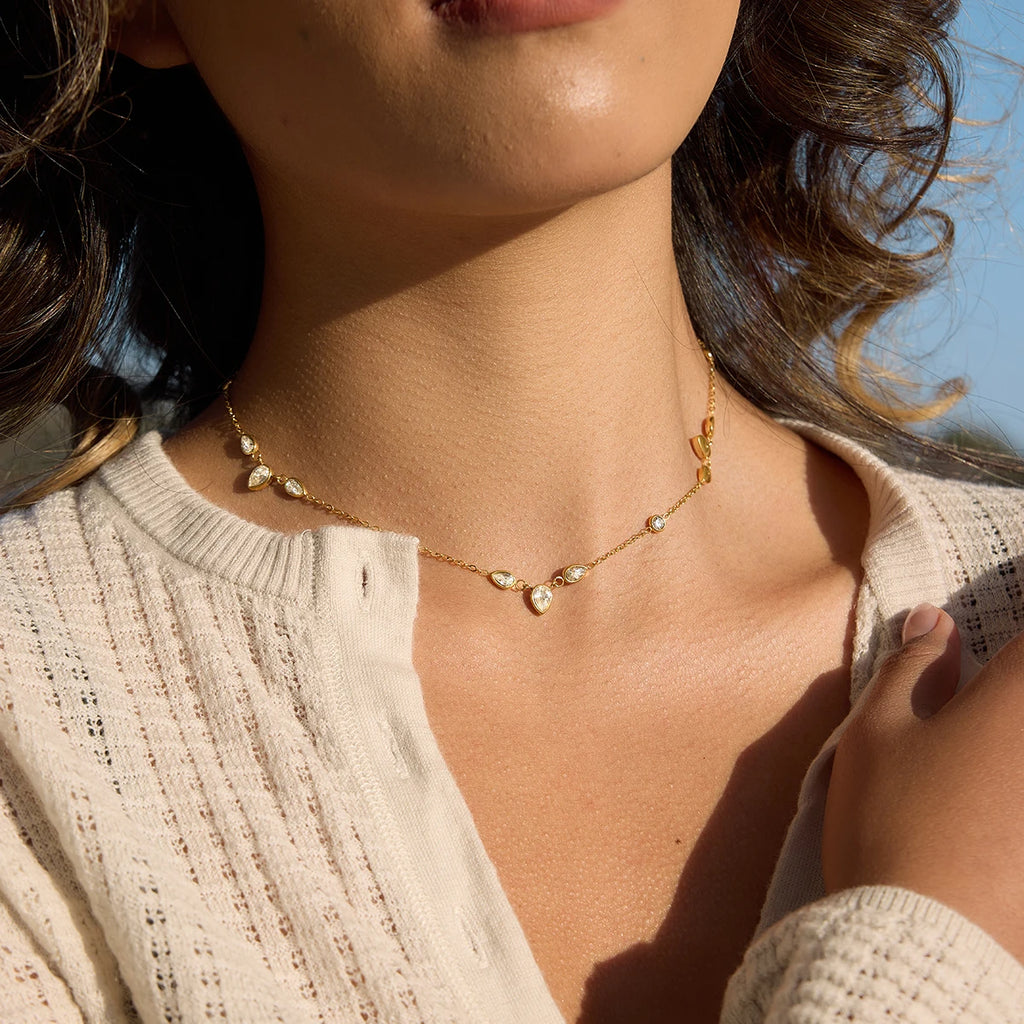 Delicate Round Water Drop Zircon Pendant Necklace
