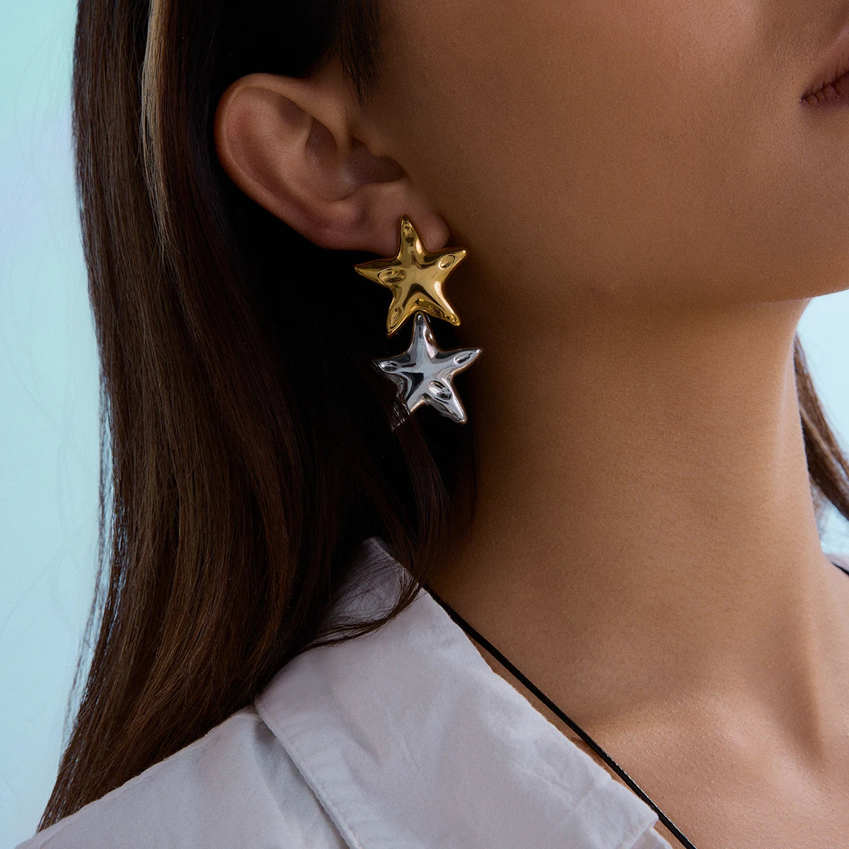 Double Layers Pentagram Earrings