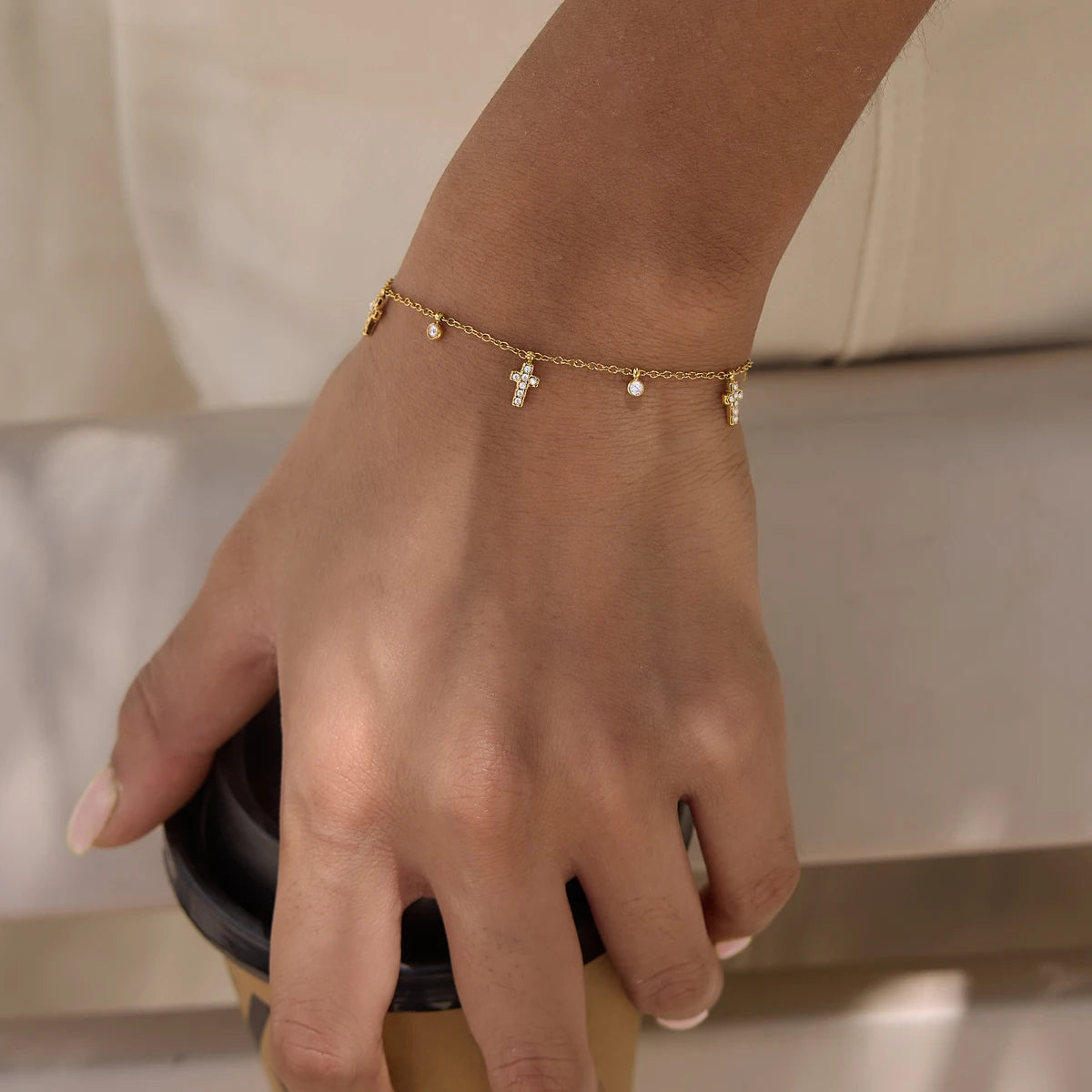 Delicate Cross Round Zircon Pendant Bracelet