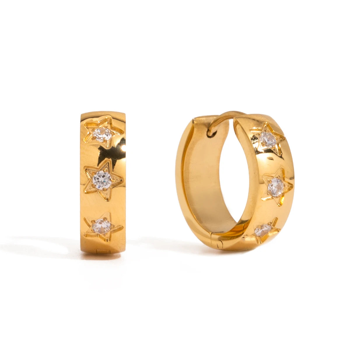 Star Zirconia Round Hoop Earrings