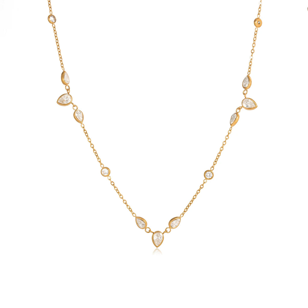 Delicate Round Water Drop Zircon Pendant Necklace