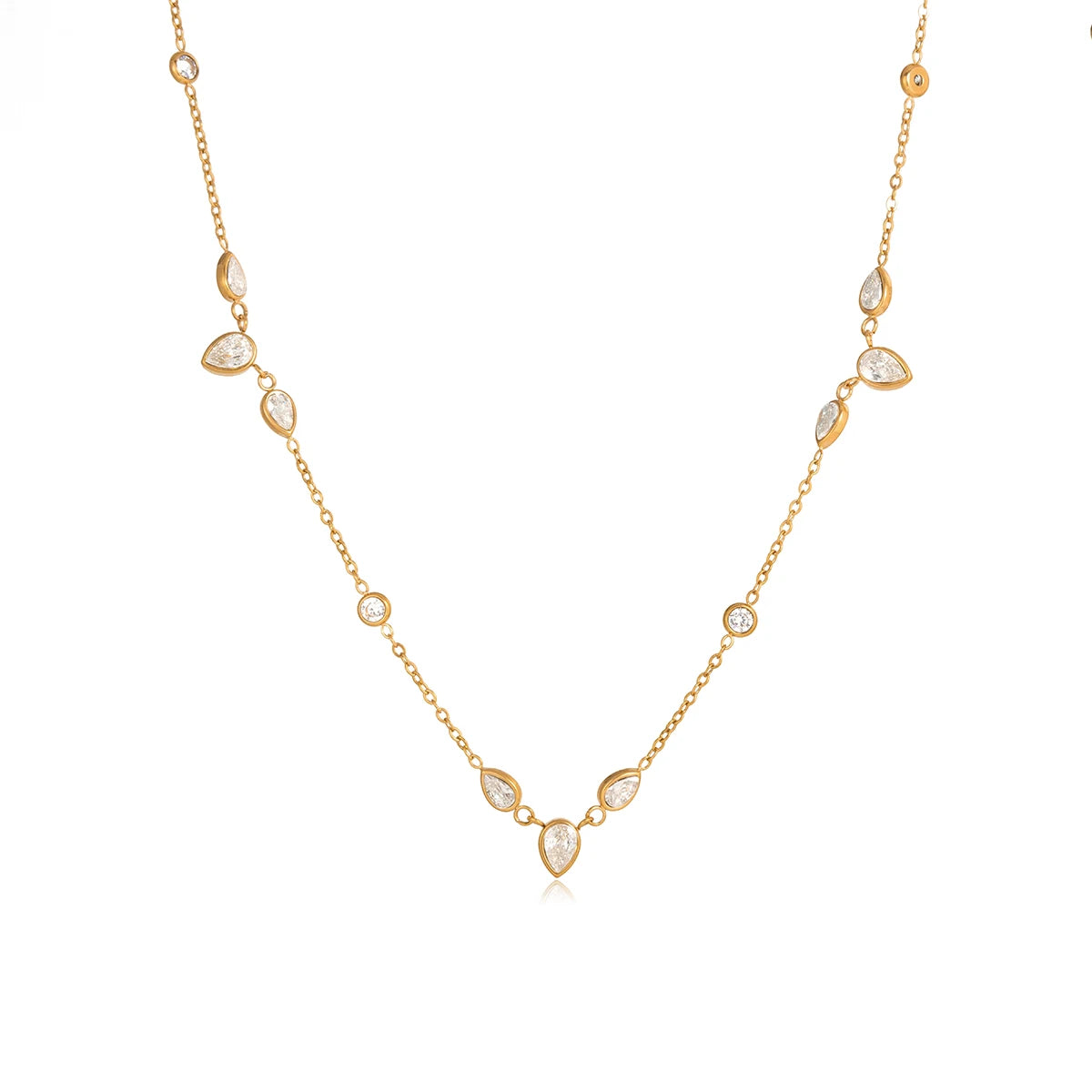Delicate Round Water Drop Zircon Pendant Necklace