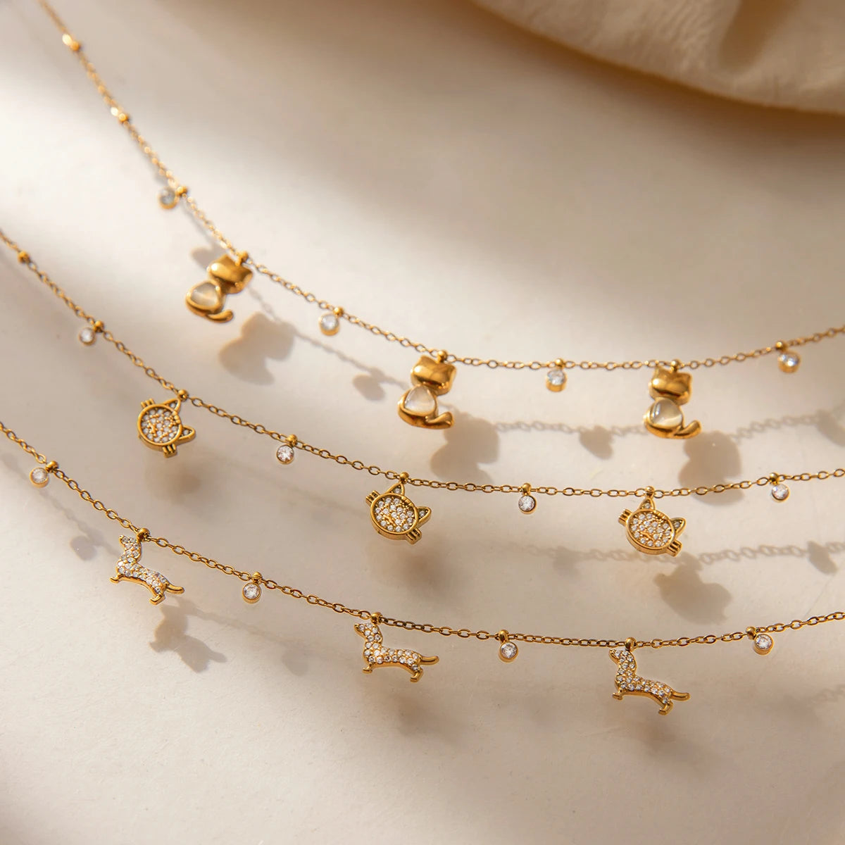 Delicate Crystal Dog Cat Pendant Necklace