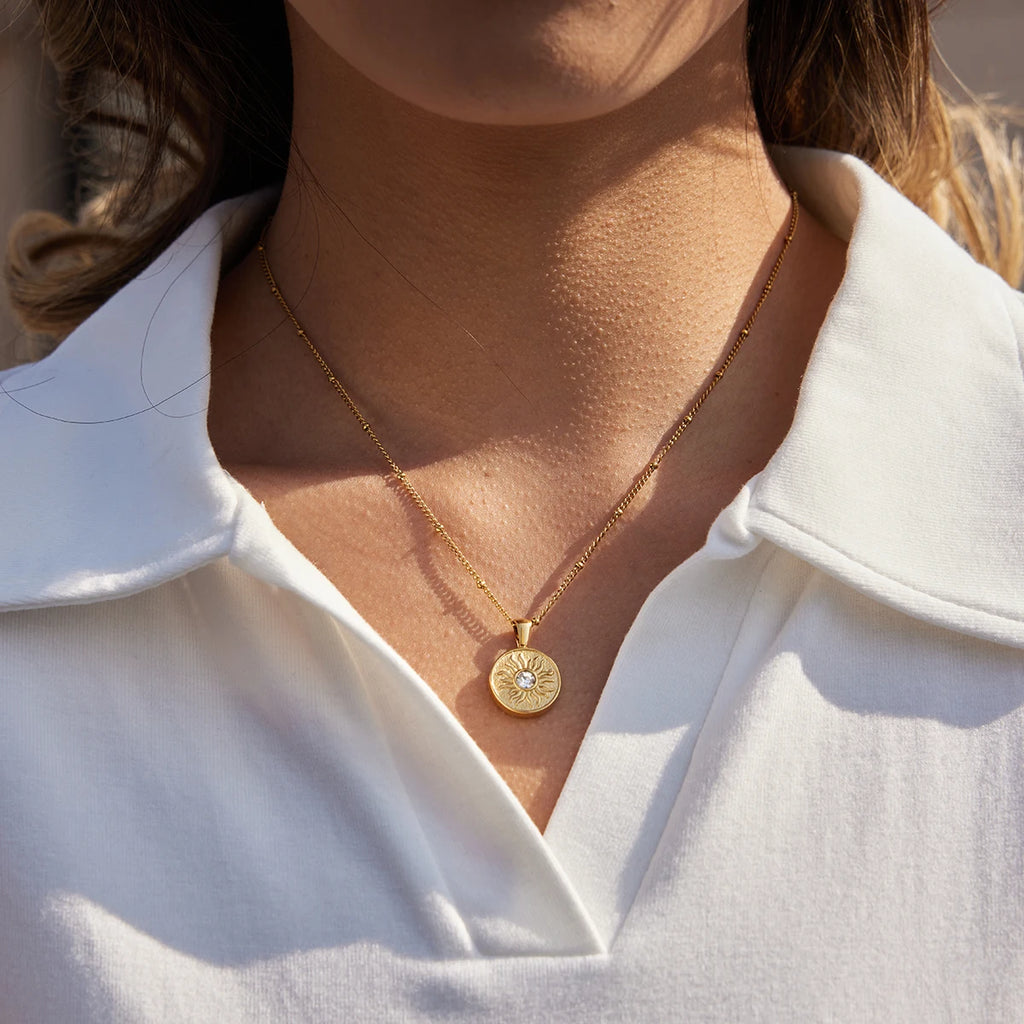 Moon Star Sun Double Side Pendant Necklace