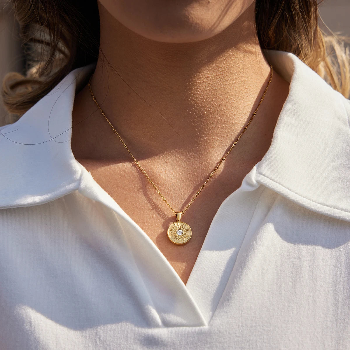 Moon Star Sun Double Side Pendant Necklace