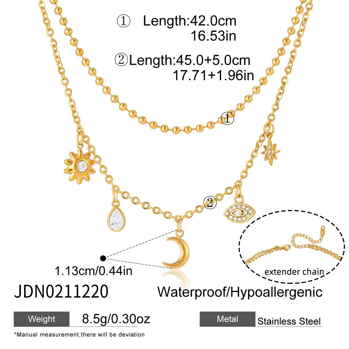 Water Drop Sun Star Evil Eye Pendant Necklace