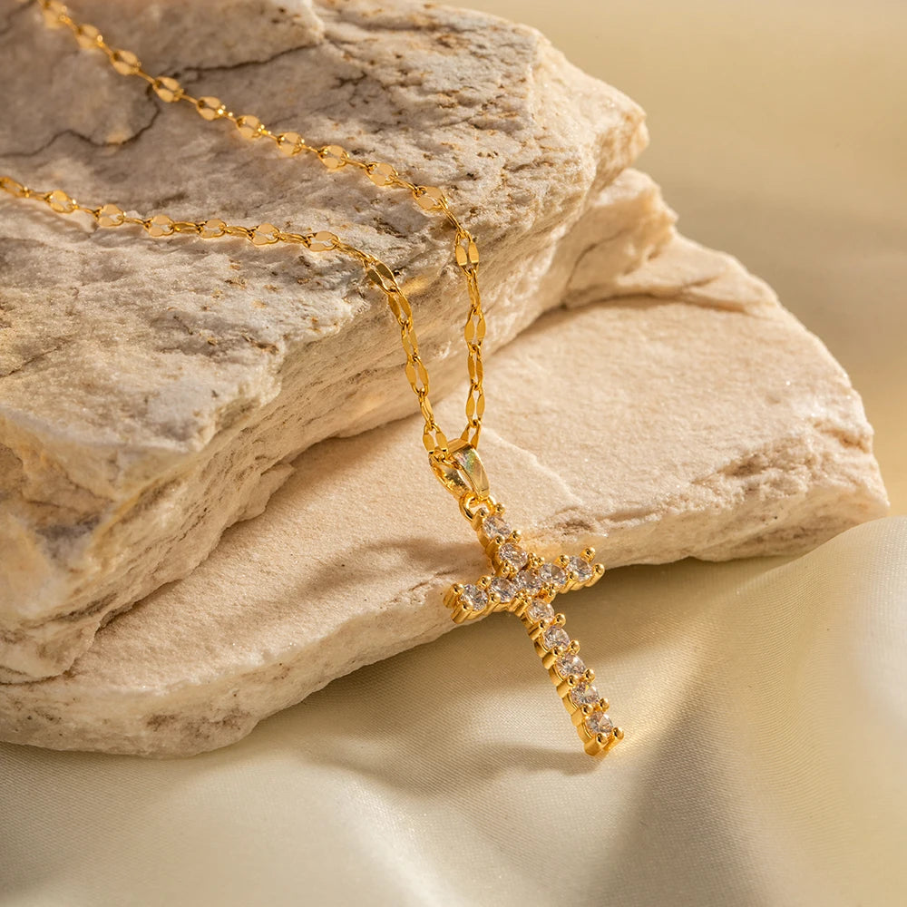 White Cubic Zirconia Cross Pendant Necklace