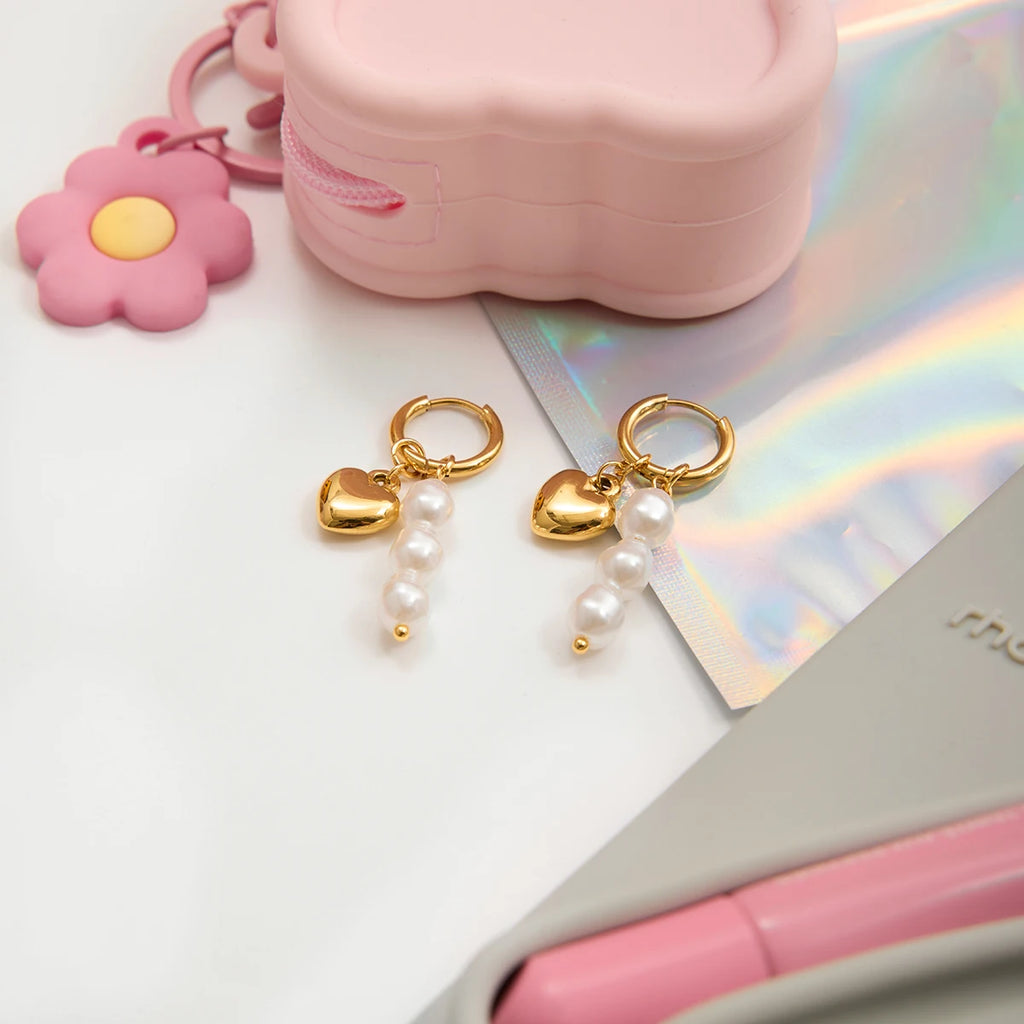 Romantic Heart Pearl Drop Earrings