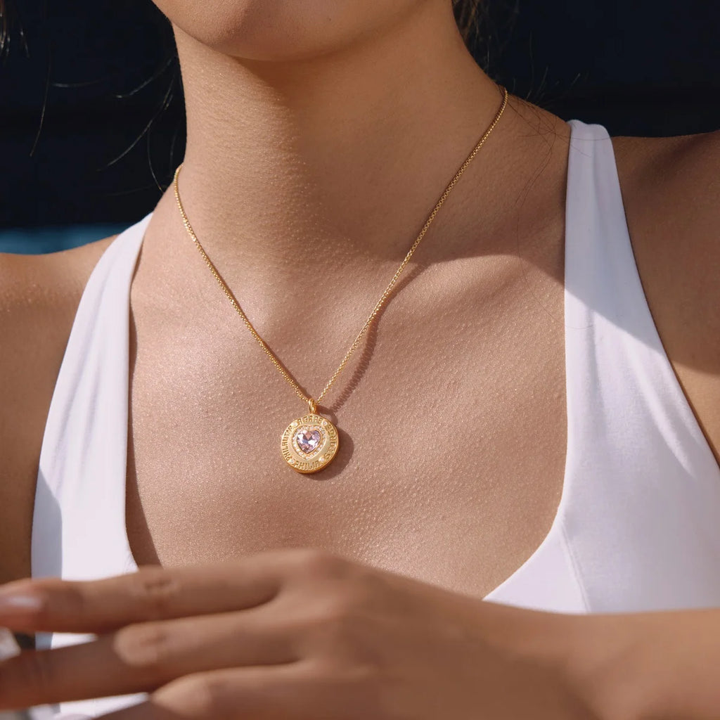 Crystal Heart Round Zircon Coin Pendant Necklace