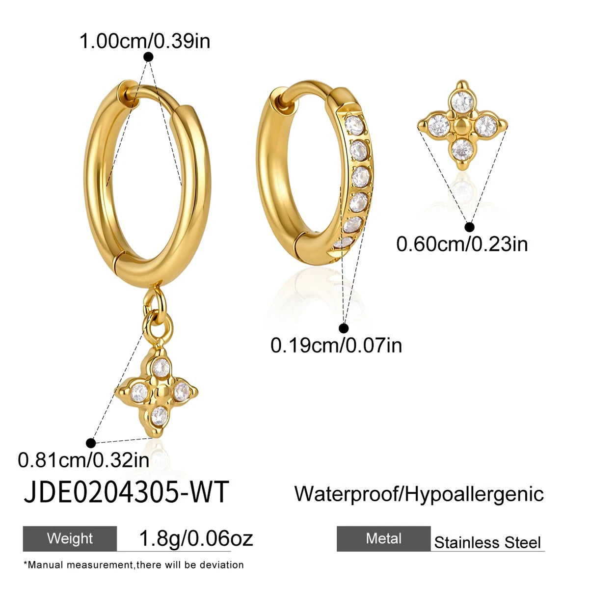 3pcs/set Zircon Flower Pendant Drop Earring
