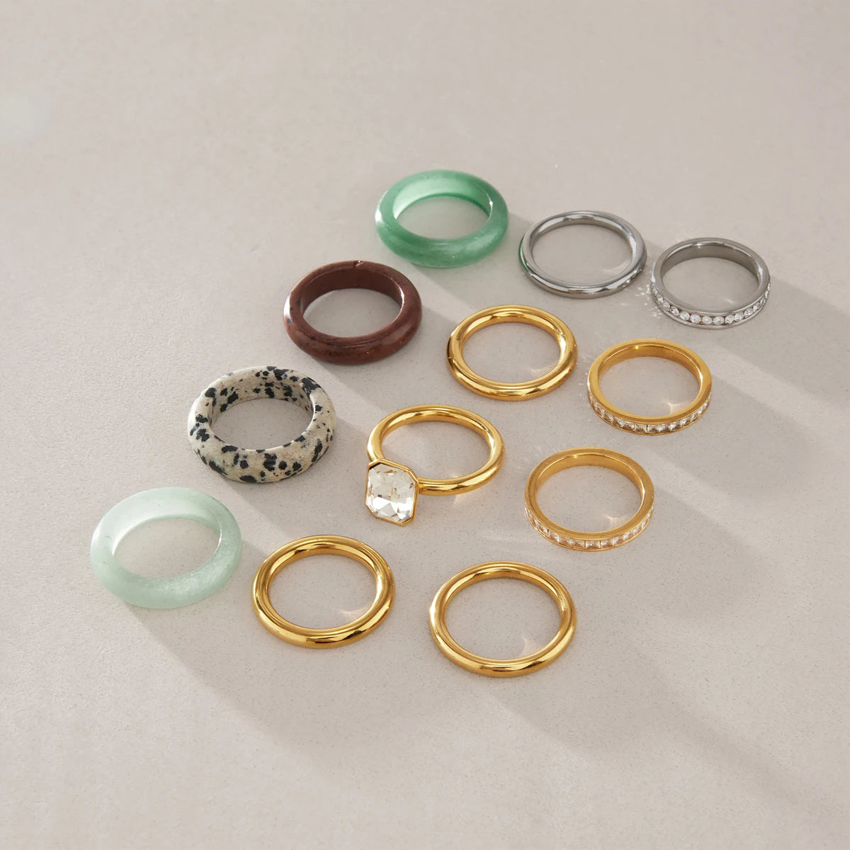 3Pcs/set Natural Stone Rhinestone Rings