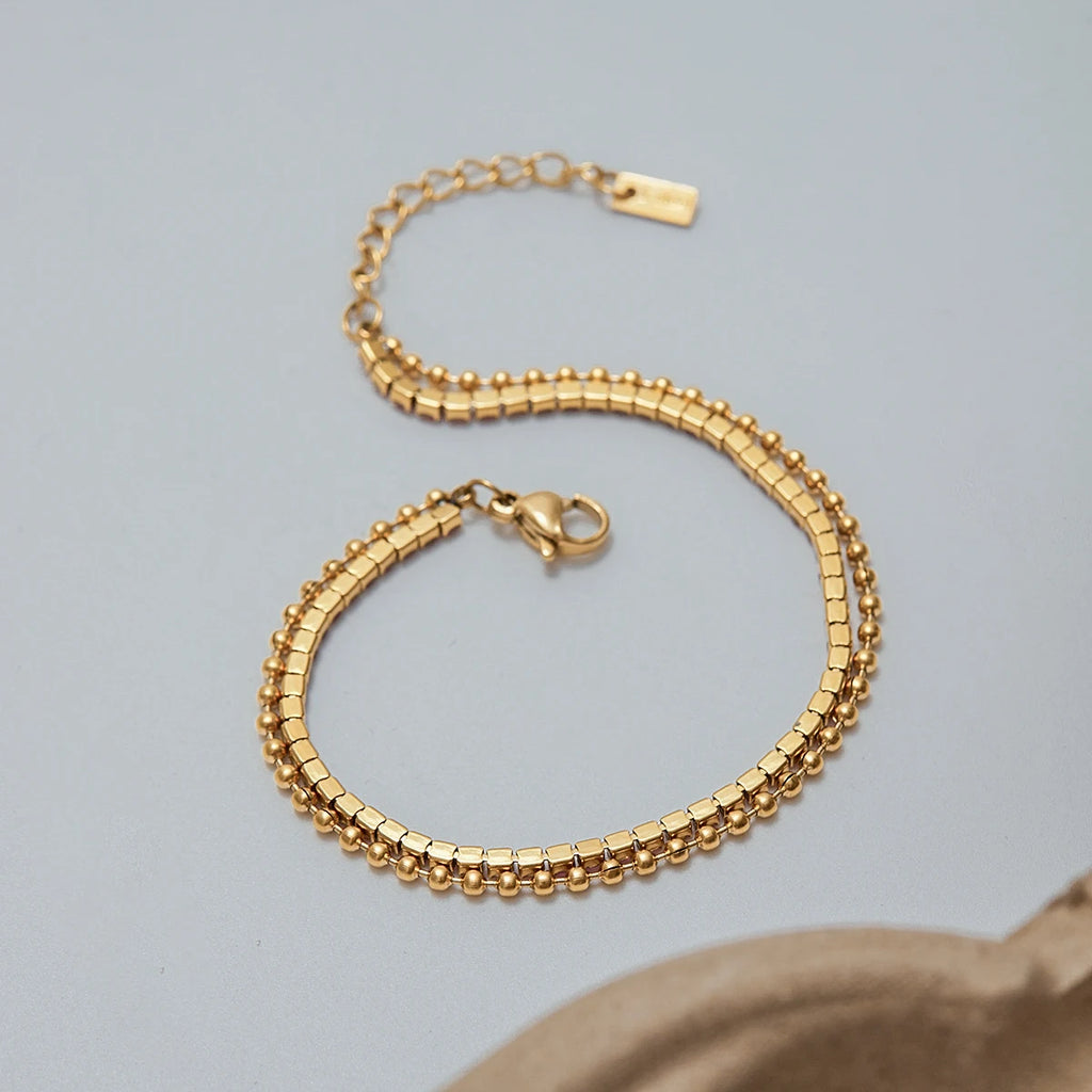 Pink Rhinestones Double Layers Chain Bracelet