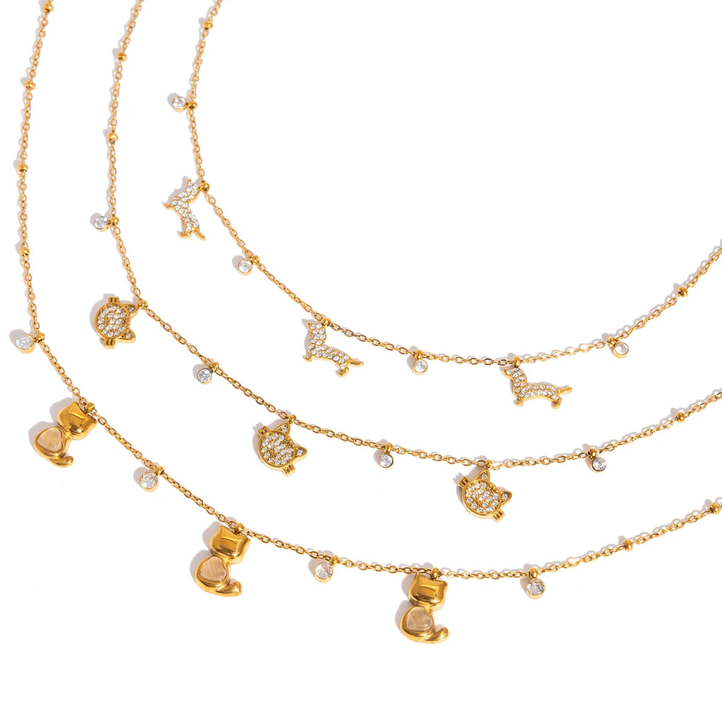 Delicate Crystal Dog Cat Pendant Necklace