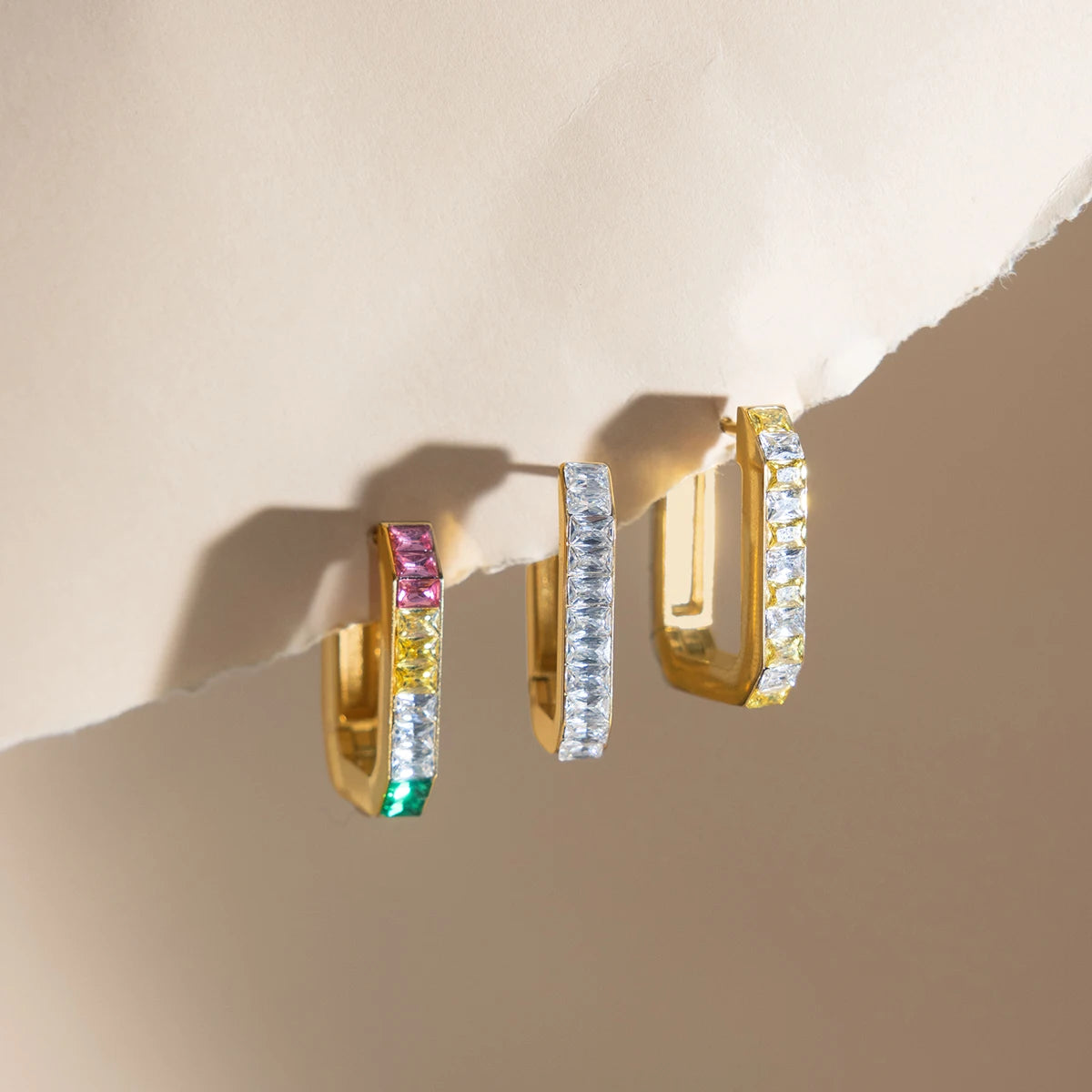 Multicolor Zircon U Shape Clip Earrings