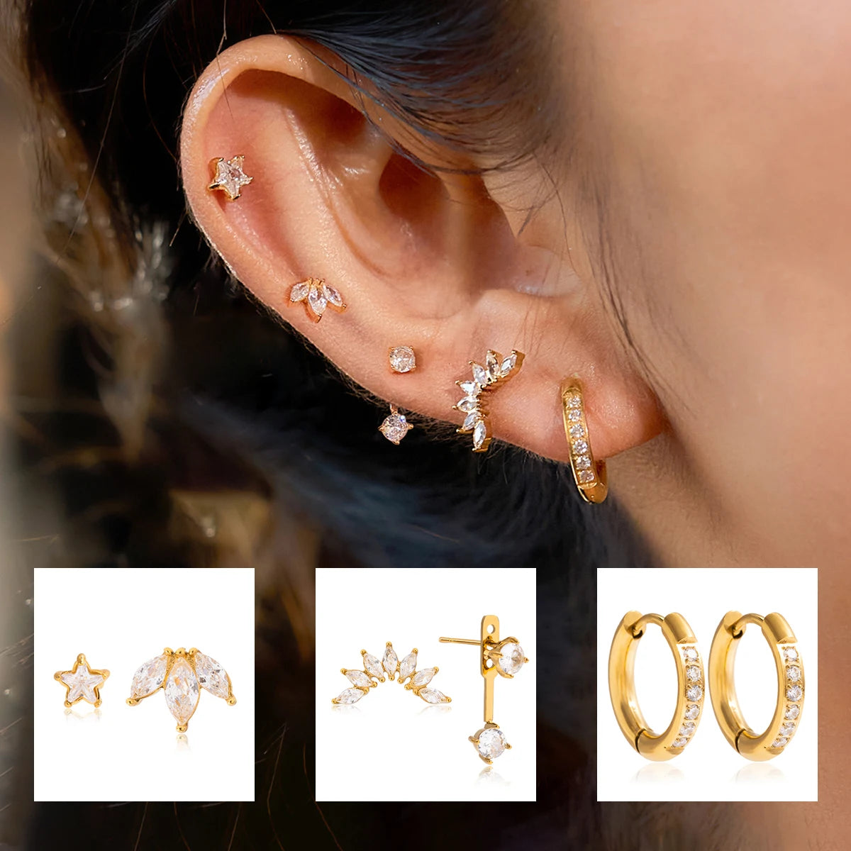 5 Pcs/Set Zircon Earrings