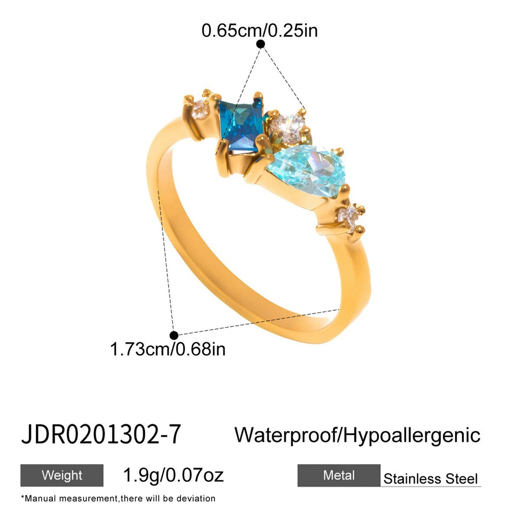 Elegant Blue Geometric Zircon Rings