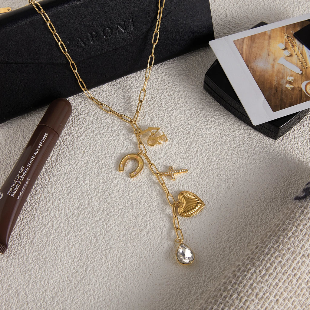 White Zirconia Cross Pendant Y-Shaped Chain Necklace