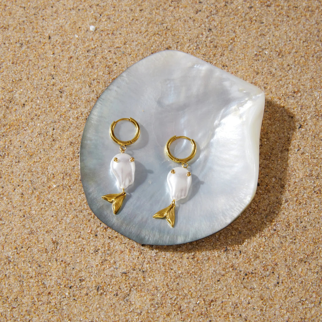 Pearl Fish Drop Earrings