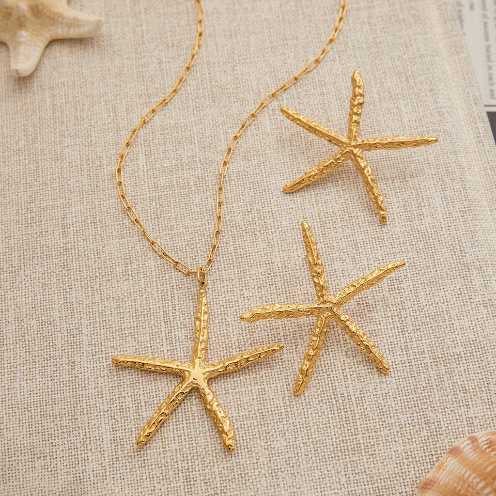 Oceanic Starfish Pendant Necklace & Earrings Set