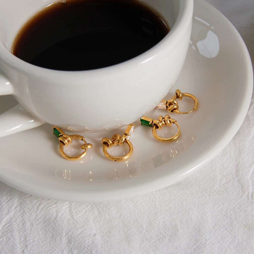 Elegant Green White Zircon Drop Earrings