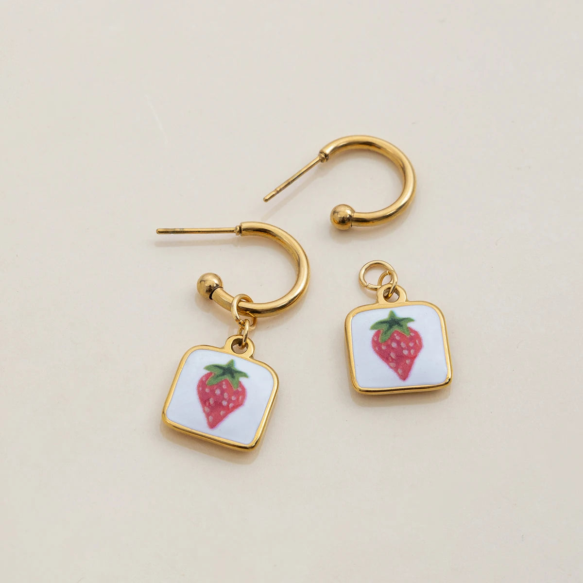 Strawberry Cherry Oil Drip Drop Hoop Earring