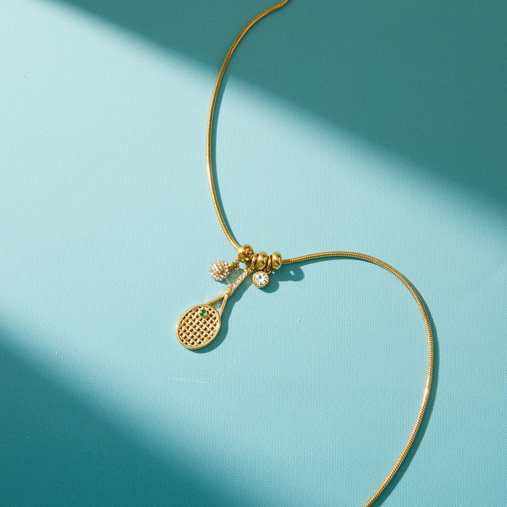 Dainty Zircon Tennis Racket Pendant Necklace