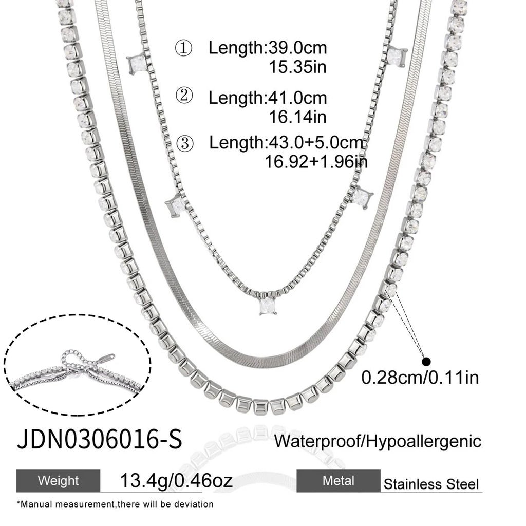 Square Zircon Pendant Crystal Tennis Chain Necklace