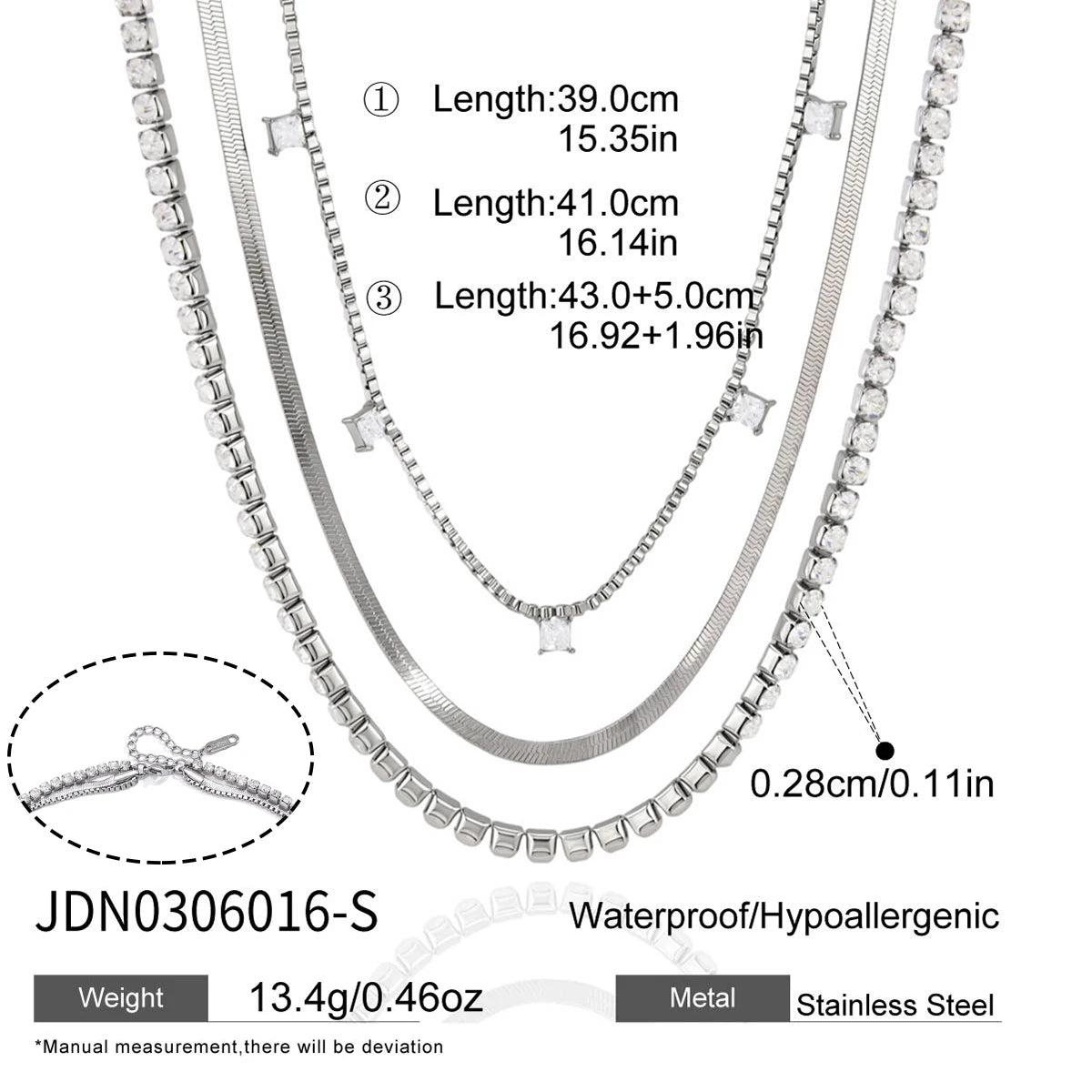 Square Zircon Pendant Crystal Tennis Chain Necklace