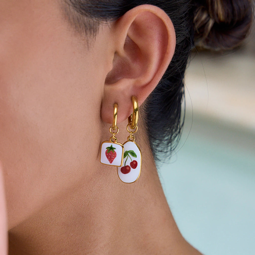 Strawberry Cherry Oil Drip Drop Hoop Earring