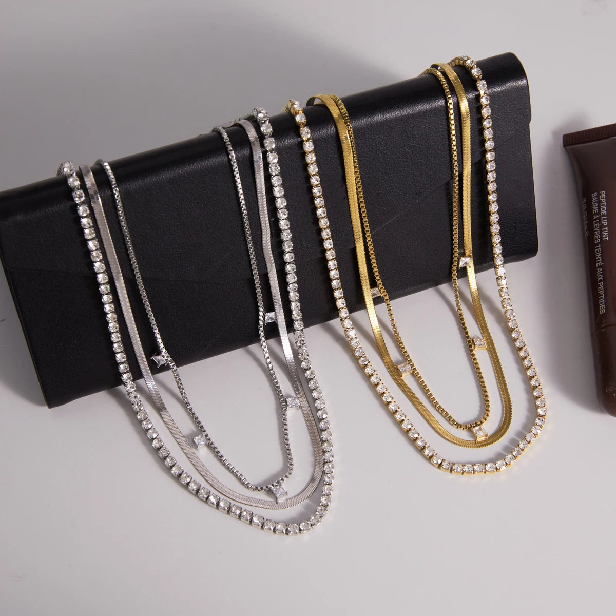Square Zircon Pendant Crystal Tennis Chain Necklace